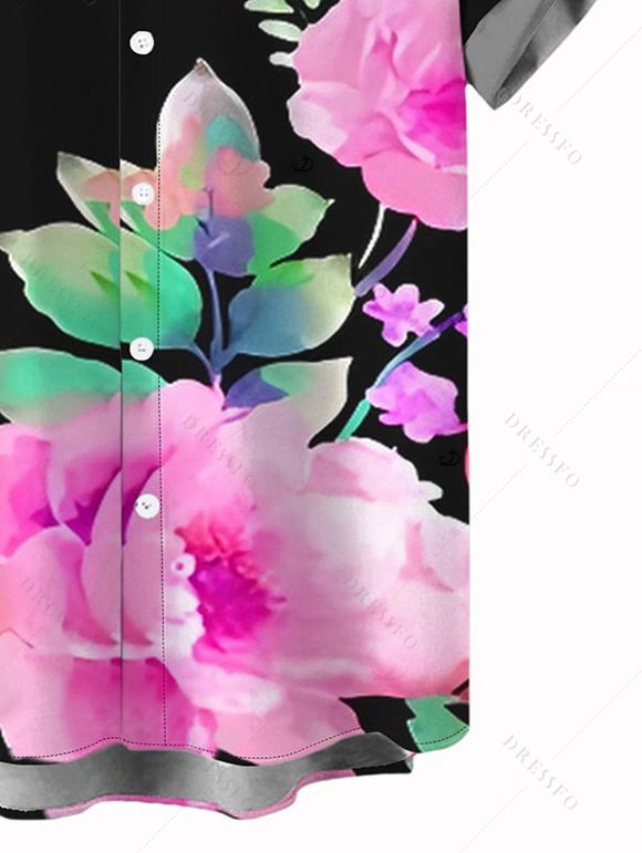 Chemise homme à imprimé floral et feuilles pour les vacances - Noir 5XL