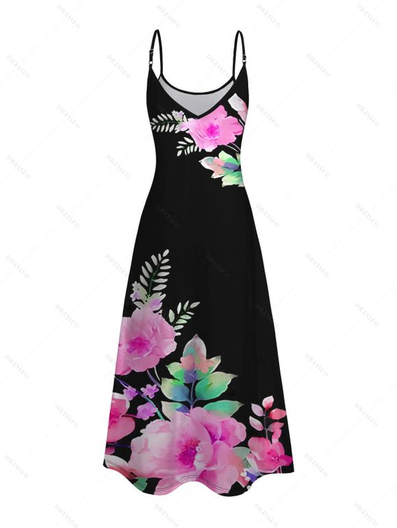 Vacation Couple Outfit Flower Leaf Print Pocket Spaghetti Strap Dress and Shirt Set - Noir S | US 4