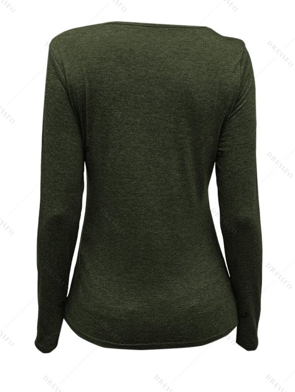 Haut uni à faux boutons et manches longues croisées froncées - Vert Armée L | US 8-10