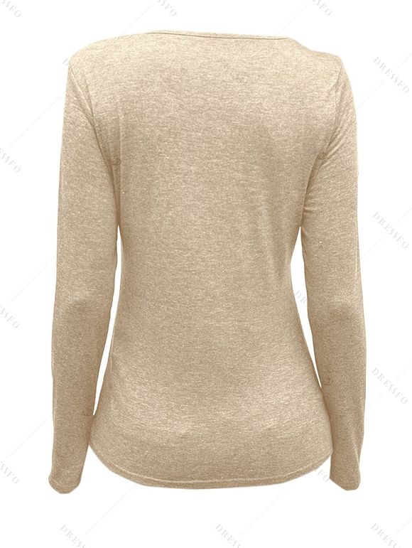 Haut uni à faux boutons et manches longues croisées froncées - Abricot M | US 6