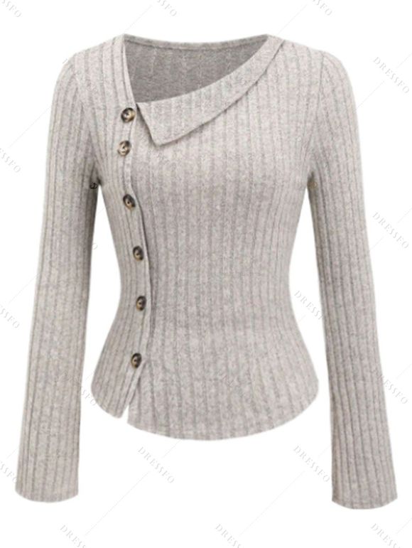 Winter Outfit Solid Color Mock Button Slit Top Skinny Jeans and Boots Set - Abricot S | US 4