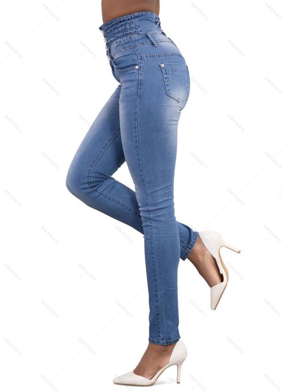 Winter Outfit Solid Color Mock Button Slit Top Skinny Jeans and Boots Set - Abricot S | US 4