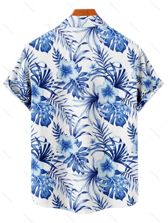 Vacation Couple Outfit Outfit Tropical Flower Print Ruched Bottom Swimwear and Shirt Set - Bleu profond S | US 4