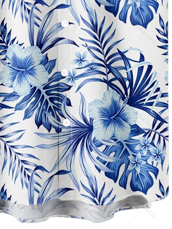 Vacation Couple Outfit Outfit Tropical Flower Print Ruched Bottom Swimwear and Shirt Set - Bleu profond S | US 4