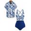 Vacation Couple Outfit Outfit Tropical Flower Print Ruched Bottom Swimwear and Shirt Set - Bleu profond S | US 4