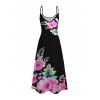 Robe de vacances imprimée de fleurs et de feuilles, à poches et bretelles spaghetti, robe longue - Noir M | US 6