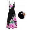 Robe de vacances imprimée de fleurs et de feuilles, à poches et bretelles spaghetti, robe longue - Noir M | US 6