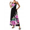 Robe de vacances imprimée de fleurs et de feuilles, à poches et bretelles spaghetti, robe longue - Noir M | US 6
