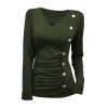 Haut uni à faux boutons et manches longues croisées froncées - Vert Armée L | US 8-10
