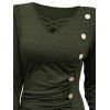 Haut uni à faux boutons et manches longues croisées froncées - Vert Armée L | US 8-10
