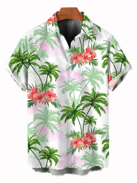 Chemise de vacances pour homme, imprimé floral coloré avec cocotier, à boutons