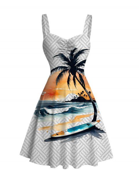 Robe de plage à rayures ombrées, imprimé vagues et cocotiers