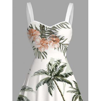 Vacation Dress Floral Coconut Tree Print Ruched Dress