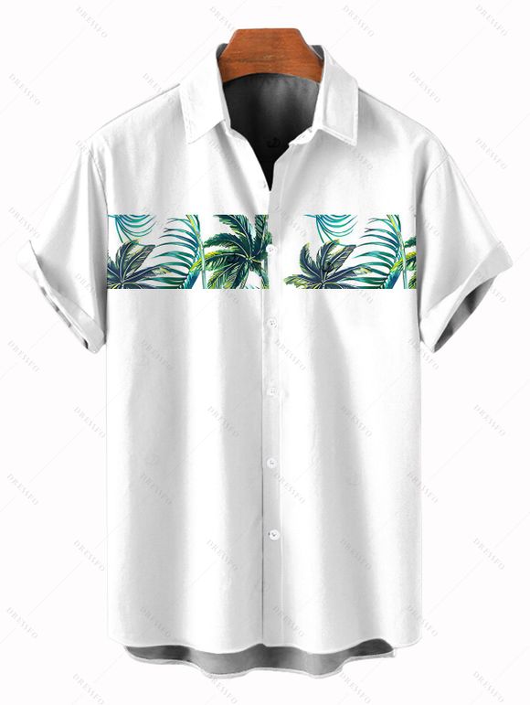 Chemise de vacances pour homme, imprimée cocotier, à boutons - Blanc 5XL