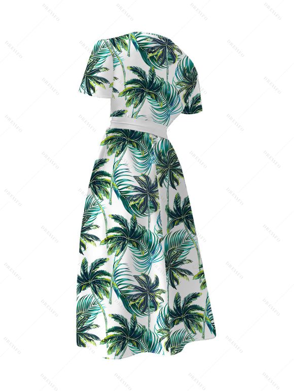 Robe de vacances pour la plage, robe à ceinture imprimée de cocotiers - Vert profond L | US 8-10