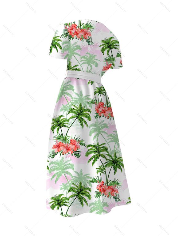Robe de vacances à ceinture imprimée de fleurs et de cocotiers - Vert clair L | US 8-10
