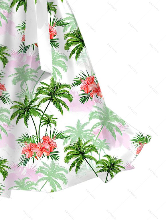 Robe de vacances à ceinture imprimée de fleurs et de cocotiers - Vert clair L | US 8-10