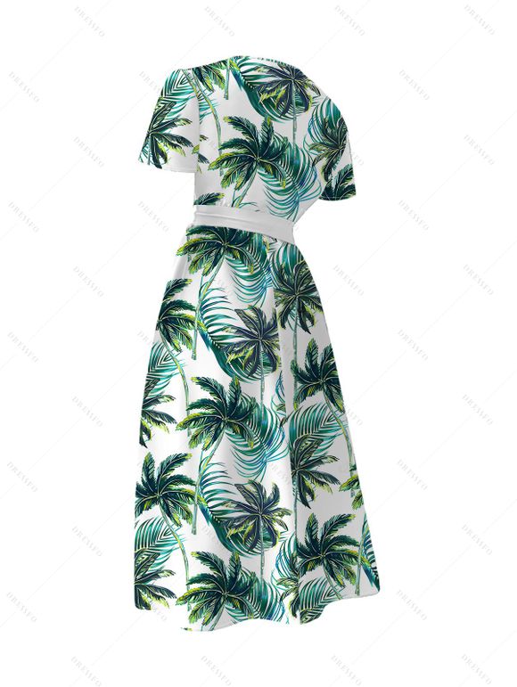 Vacation Couple Outfit for Beach Coconut Tree Print Belt Dress and Shirt Set - Blanc S | US 4