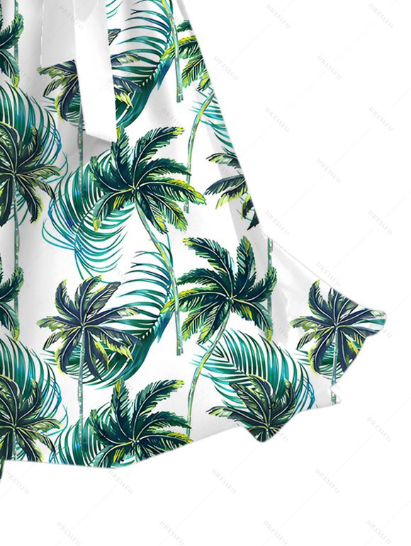 Vacation Couple Outfit for Beach Coconut Tree Print Belt Dress and Shirt Set - Blanc S | US 4