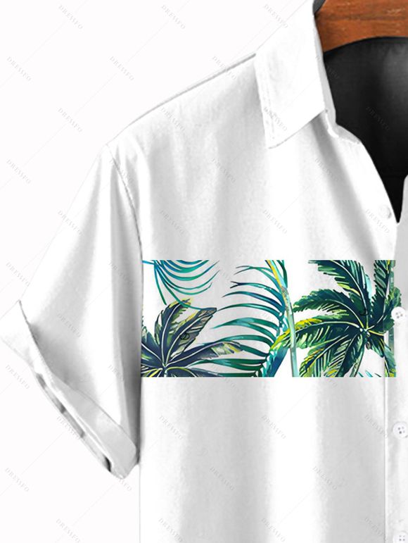 Vacation Couple Outfit for Beach Coconut Tree Print Belt Dress and Shirt Set - Blanc S | US 4
