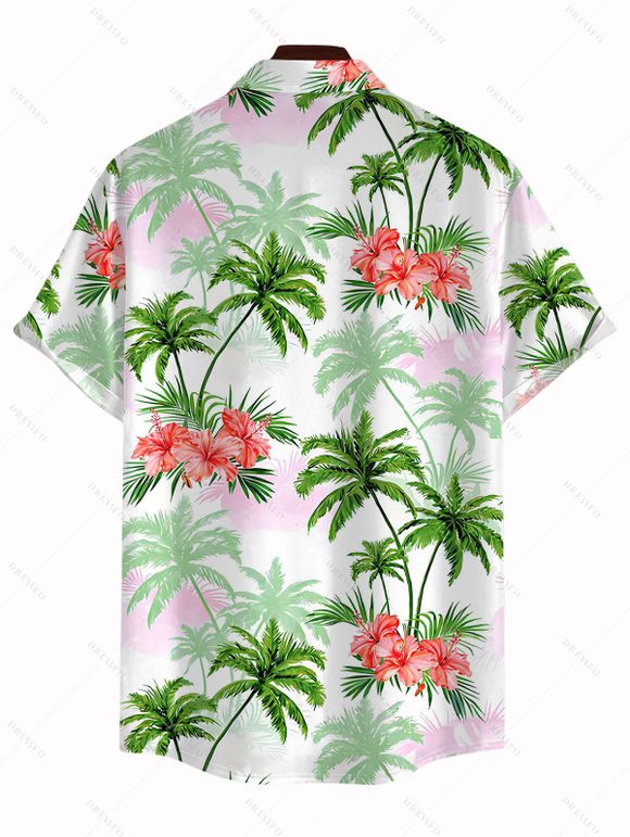 Chemise de vacances pour homme, imprimé floral coloré avec cocotier, à boutons - Vert clair 5XL