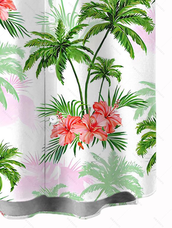 Chemise de vacances pour homme, imprimé floral coloré avec cocotier, à boutons - Vert clair 5XL