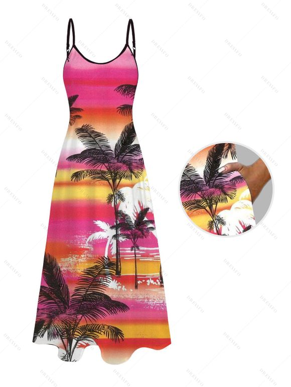 Robe de vacances à imprimé cocotier et fines bretelles ombrées - Rose Vif XXL | US 14