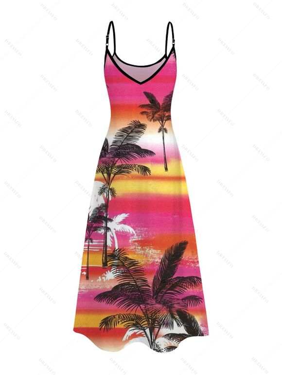 Robe de vacances à imprimé cocotier et fines bretelles ombrées - Rose Vif XXL | US 14