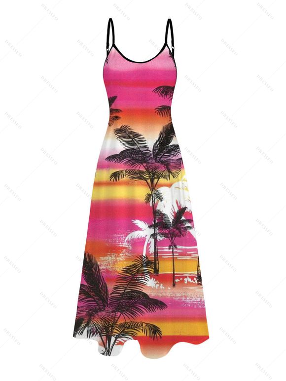 Robe de vacances à imprimé cocotier et fines bretelles ombrées - Rose Vif XXL | US 14