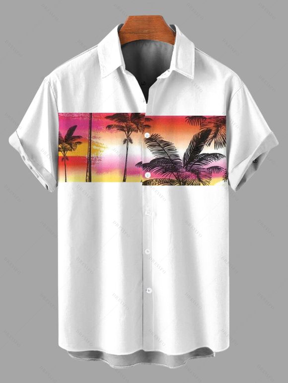 Chemise de vacances pour homme, imprimé cocotier, dégradé de couleurs, à boutons - Rose Vif 5XL