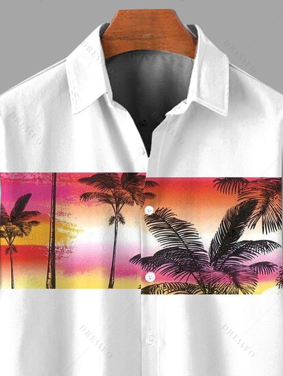 Chemise de vacances pour homme, imprimé cocotier, dégradé de couleurs, à boutons - Rose Vif 5XL