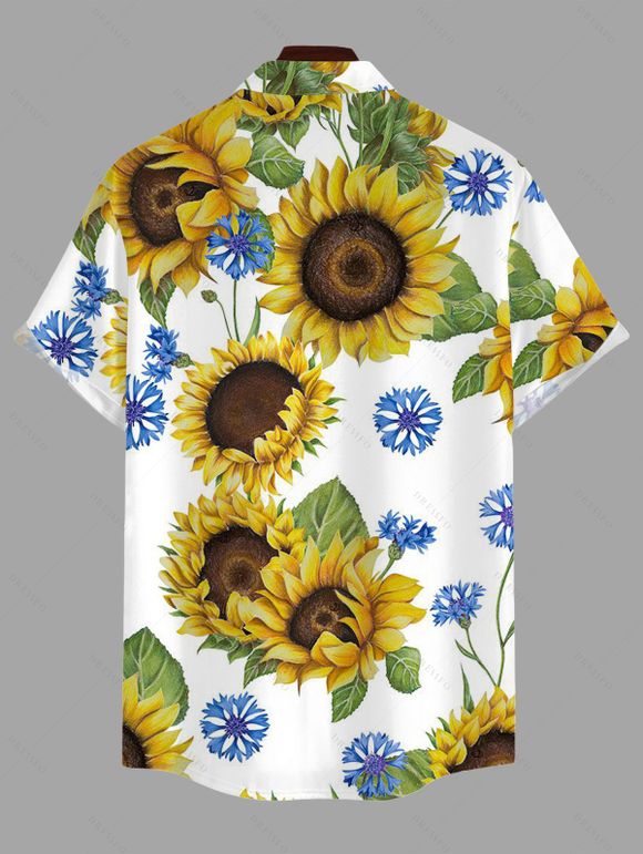 Chemise de vacances pour homme, imprimé feuilles de tournesol, boutonnée - PLANT GREEN 5XL