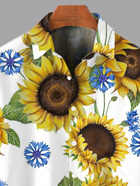 Chemise de vacances pour homme, imprimé feuilles de tournesol, boutonnée - PLANT GREEN 5XL