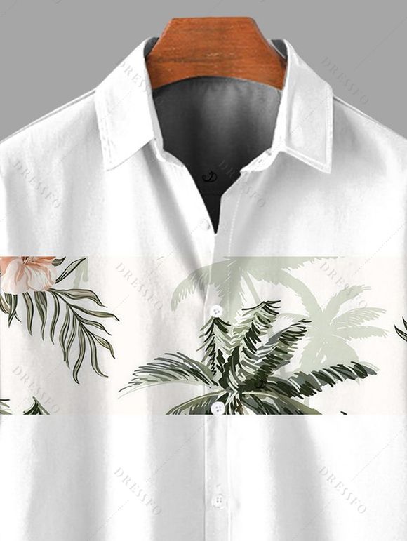Chemise de vacances pour homme, imprimé floral et cocotier, à boutons - Vert clair 5XL