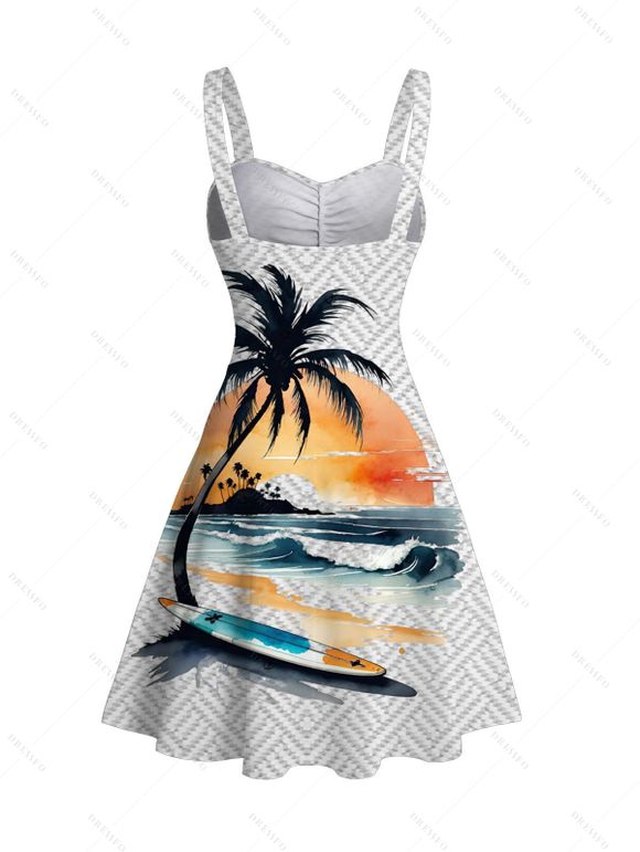 Robe de plage à rayures ombrées, imprimé vagues et cocotiers - Blanc XXXXXL | US 20