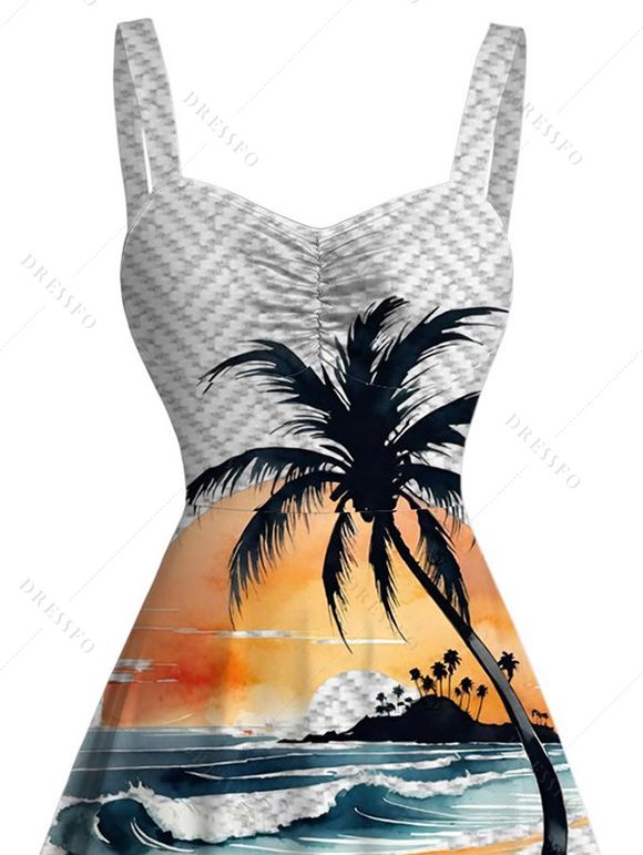 Robe de plage à rayures ombrées, imprimé vagues et cocotiers - Blanc XXXXXL | US 20