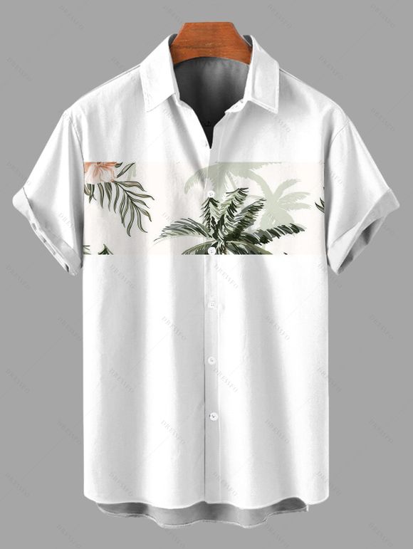 Vacation Couple Outfit Floral Coconut Tree Print Ruched Dress and Shirt Set - Vert clair S | US 4