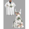 Vacation Couple Outfit Floral Coconut Tree Print Ruched Dress and Shirt Set - Vert clair S | US 4