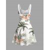 Vacation Couple Outfit Floral Coconut Tree Print Ruched Dress and Shirt Set - Vert clair S | US 4
