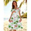 Robe de vacances à ceinture imprimée de fleurs et de cocotiers - Vert clair L | US 8-10