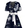 Robe de vacances imprimée cocotier et bateau, col en V, ceinture - Bleu de Minuit XXL | US 14