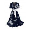 Robe de vacances imprimée cocotier et bateau, col en V, ceinture - Bleu de Minuit XXL | US 14