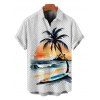 Chemise de plage pour homme à rayures ombrées, imprimé vagues et cocotiers, boutonnée - Blanc L
