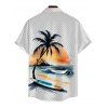 Chemise de plage pour homme à rayures ombrées, imprimé vagues et cocotiers, boutonnée - Blanc L
