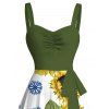 Robe de vacances à imprimé tournesol colorblock et ceinture froncée - PLANT GREEN XXXXXL | US 20
