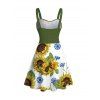 Robe de vacances à imprimé tournesol colorblock et ceinture froncée - PLANT GREEN XXXXXL | US 20