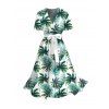 Vacation Couple Outfit for Beach Coconut Tree Print Belt Dress and Shirt Set - Blanc S | US 4
