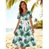Vacation Couple Outfit for Beach Coconut Tree Print Belt Dress and Shirt Set - Blanc S | US 4