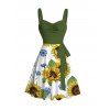Vacation Couple Outfit Colorblock Sunflower Leaf Print Dress and Shirt Set - PLANT GREEN S | US 4