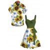 Vacation Couple Outfit Colorblock Sunflower Leaf Print Dress and Shirt Set - PLANT GREEN S | US 4